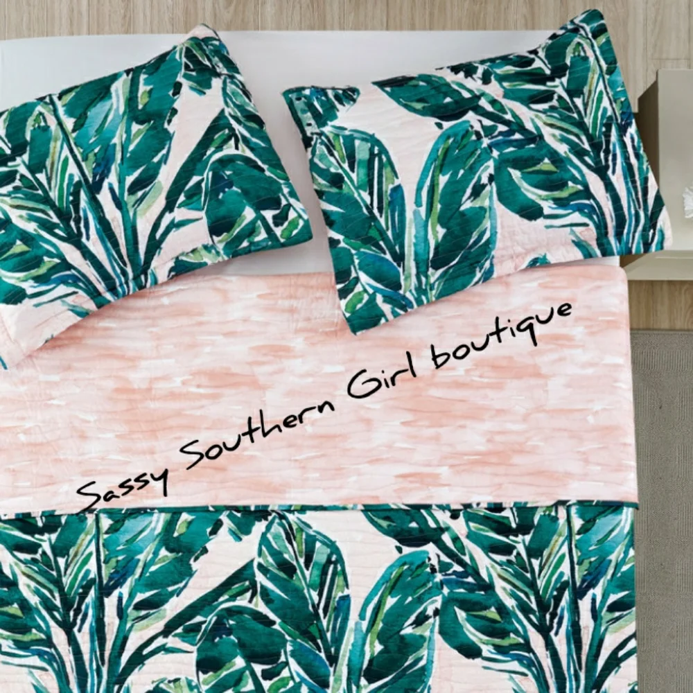 ⭐🆕Boho reversible palm quilted comforter set